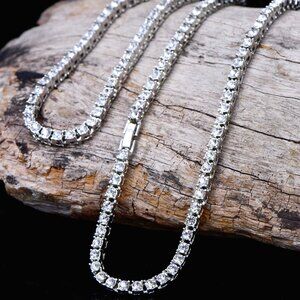 ⭐ Big 20" Diamond  Hip-Hop Chain With 5mm Wide Diamonds 18k White Gold Pltd ⭐